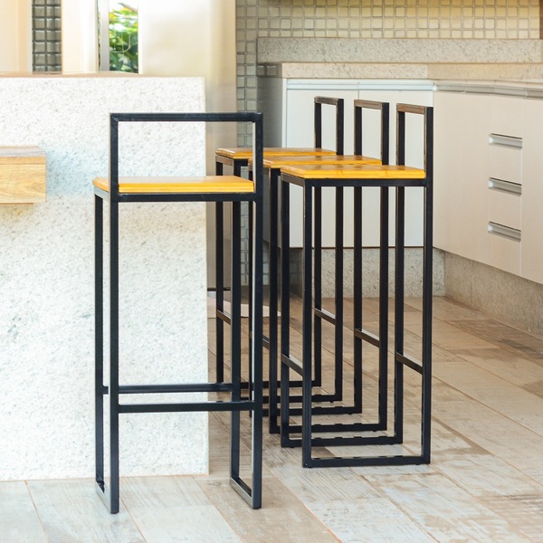 Banqueta Bistro Industrial Premium Madeira Natural 2un