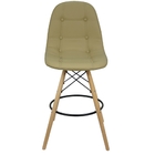 Banqueta Botonê Eiffel Assento Couro Base Fixa Madeira - Bege