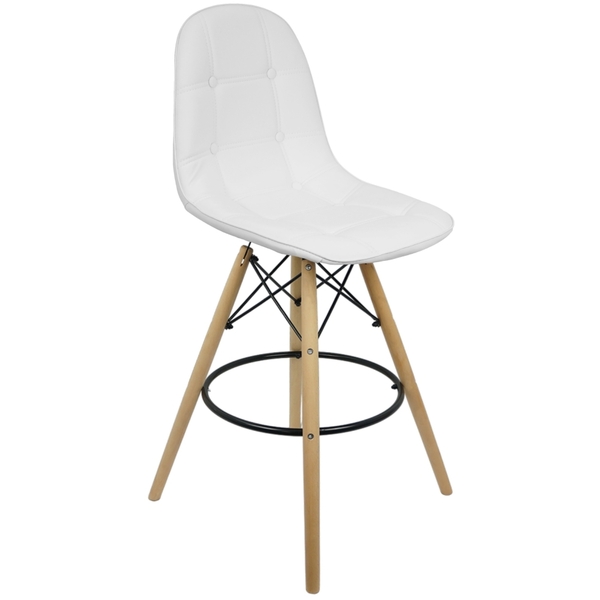 Banqueta Botonê Eiffel Assento Couro Base Fixa Madeira - Bran