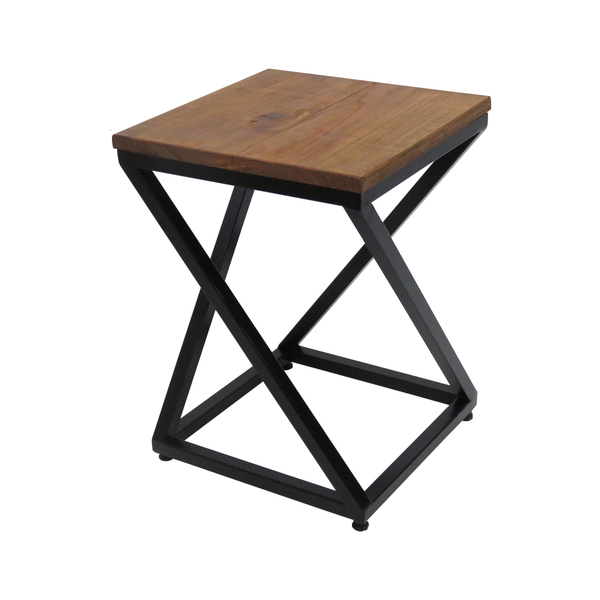 Banqueta Com Base Em "x" De Metalon E Assento De Madeira Pinu