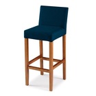 Banqueta Com Encosto Estofado Em Veludo Azul Merllin