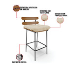 Banqueta Costela Linho Areia A27 Base Metálica Preto J01 - D'