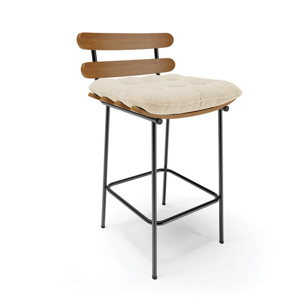 Banqueta Costela Linho Base Metálica Preto - D'rossi - A32 Pa