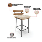 Banqueta Costela Suede Bege Base Metálica Preto - D'rossi