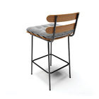 Banqueta Costela Suede Cinza Base Metálica Preto - D'rossi