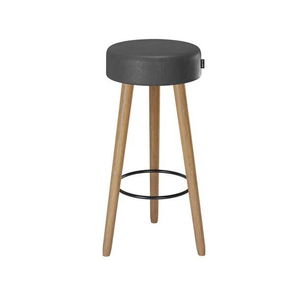 Banqueta Couro Sintético E Madeira Maciça Londres  Preto/marr