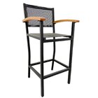 Banqueta De Alumínio E Tela Sling Com Acabamento De Madeira N