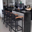 Banqueta De Alumínio E Tela Sling Com Acabamento De Madeira N