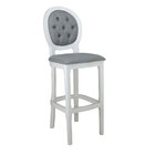 Banqueta De Balcão Medalhão Capitonê Branco E Linho Cinza