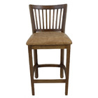 Banqueta De Madeira Com Encosto Verniz Imbuia E Courino Marro