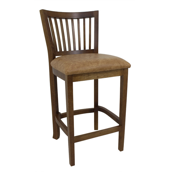 Banqueta De Madeira Com Encosto Verniz Imbuia E Courino Marro