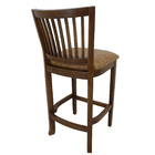 Banqueta De Madeira Com Encosto Verniz Imbuia E Courino Marro