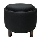 Banqueta De Madeira E Tecido Preto