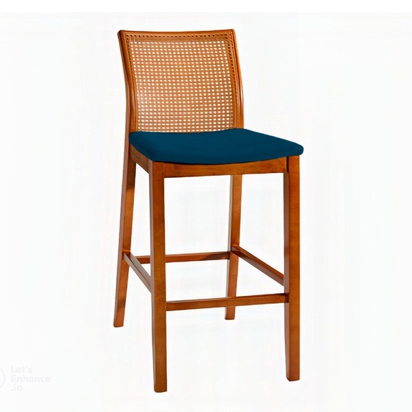 Banqueta De Madeira Em Veludo Azul Requiem