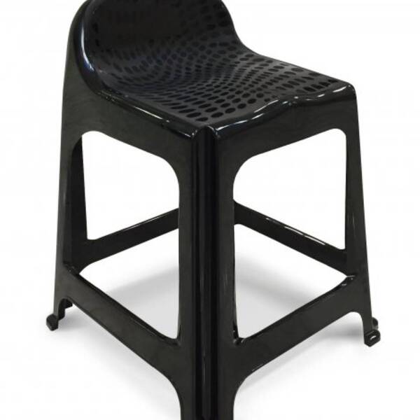 Banqueta De Plástico Banquinho Com Encosto Preto Empilhável