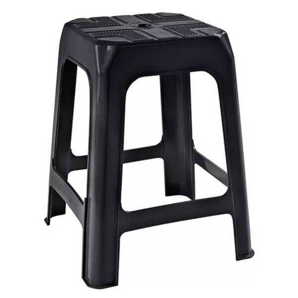 Banqueta De Plástico Preta Banquinho Empilhável 45cm