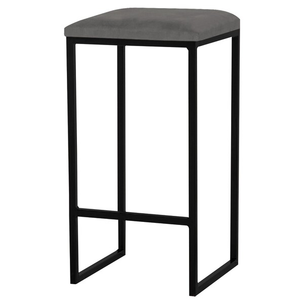 Banqueta Decorativa Billie Base Preta Veludo Cinza G41 - Gran