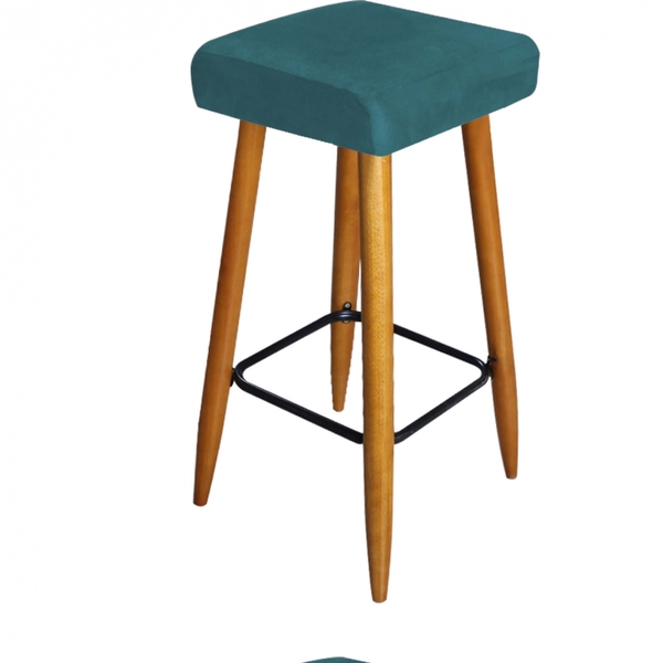 Banqueta Decorativa Chloe Suede Azul Turquesa Pés Palito Cast