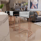 Banqueta Decorativa Fixa Base Aço Cobre Betina D02 Linho Cinz