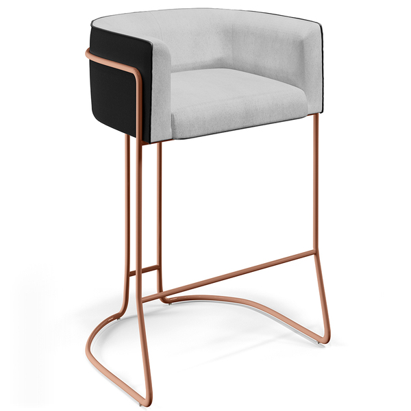 Banqueta Decorativa Fixa Base Aço Cobre Betina D02 Linho Cinz