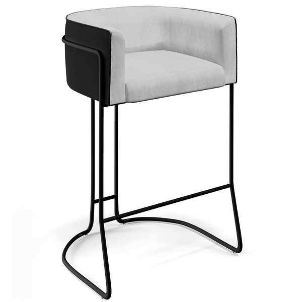 Banqueta Decorativa Fixa Base Aço Preto Betina D02 Linho Cinz