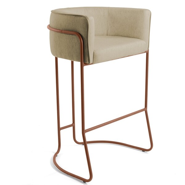 Banqueta Decorativa Fixa Base De Aço Cobre Betina D02 Linho B