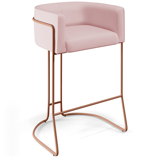 Banqueta Decorativa Fixa Base De Aço Cobre Betina D02 Veludo