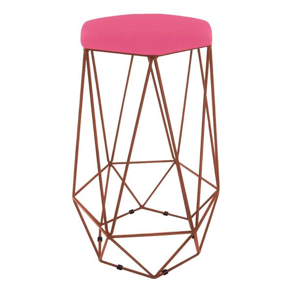 Banqueta Decorativa Hexagonal Aramado Bronze Corino Pink