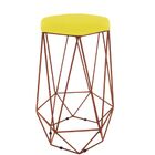 Banqueta Decorativa Hexagonal Aramado Bronze Suede Amarelo