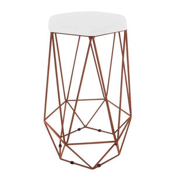 Banqueta Decorativa Hexagonal Aramado Bronze Suede Branco