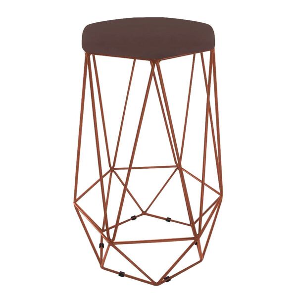 Banqueta Decorativa Hexagonal Aramado Bronze Suede Marrom