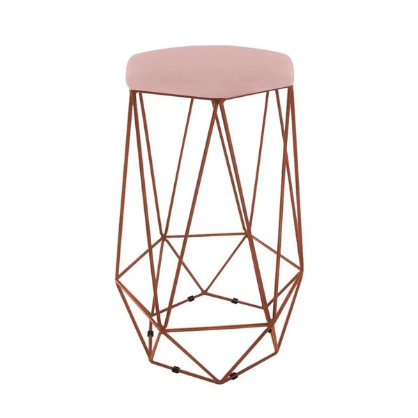 Banqueta Decorativa Hexagonal Aramado Bronze Veludo Rosê