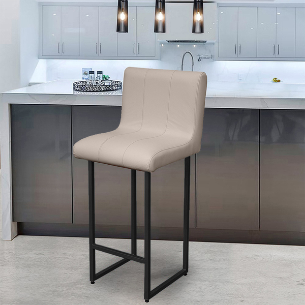 Banqueta Decorativa Iris Para Cozinha Corino Bege Base Preta