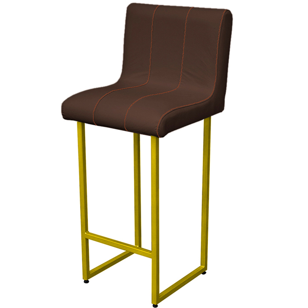 Banqueta Decorativa Iris Para Cozinha Corino Marrom Base Dour