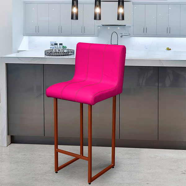 Banqueta Decorativa Iris Para Cozinha Corino Pink Base Bronze