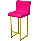 Banqueta Decorativa Iris Para Cozinha Corino Pink Base Dourad