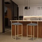 Banqueta Decorativa Jasmine Base Gold Suede Cinza G41 - Gran