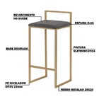 Banqueta Decorativa Jasmine Base Gold Suede Cinza G41 - Gran