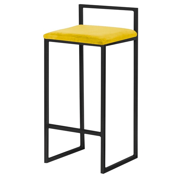 Banqueta Decorativa Jasmine Base Preto Suede Amarelo G41 - Gr