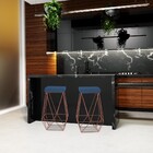 Banqueta Decorativa Kathy Base Bronze Suede Azul Marinho G41