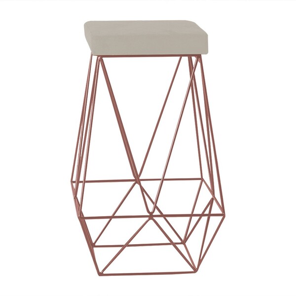 Banqueta Decorativa Kathy Base Bronze Suede Bege G41 - Gran B