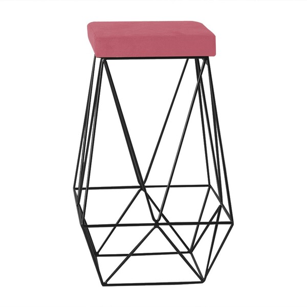 Banqueta Decorativa Kathy Base Preta Suede Rosa G41 - Gran Be