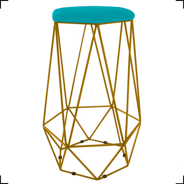 Banqueta Decorativa Para Bistro Hexágonal Aramado Base Dourad