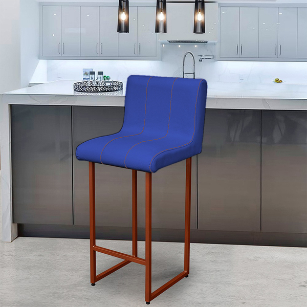 Banqueta Decorativa Para Sala E Cozinha Iris Corino Azul Roya