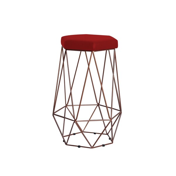 Banqueta Decorativa Rubel Base Bronze Veludo Vermelho G41 - G