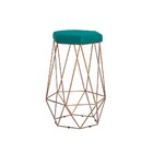 Banqueta Decorativa Rubel Base Gold Suede Azul Claro G41 - Gr