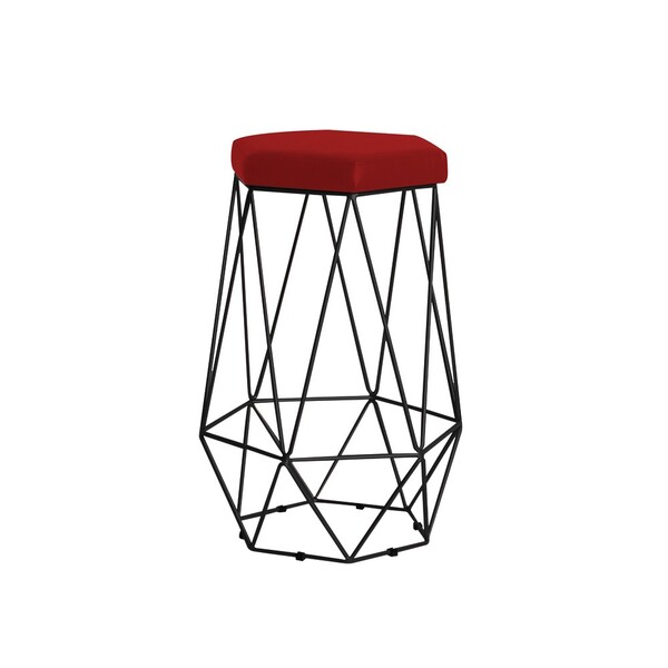 Banqueta Decorativa Rubel Base Preta Veludo Vermelho G41 - Gr