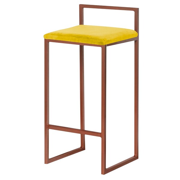 Banqueta Decorativa Selena Base Bronze Suede Amarelo G41 - Gr
