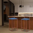 Banqueta Decorativa Selena Base Bronze Suede Azul Marinho G41