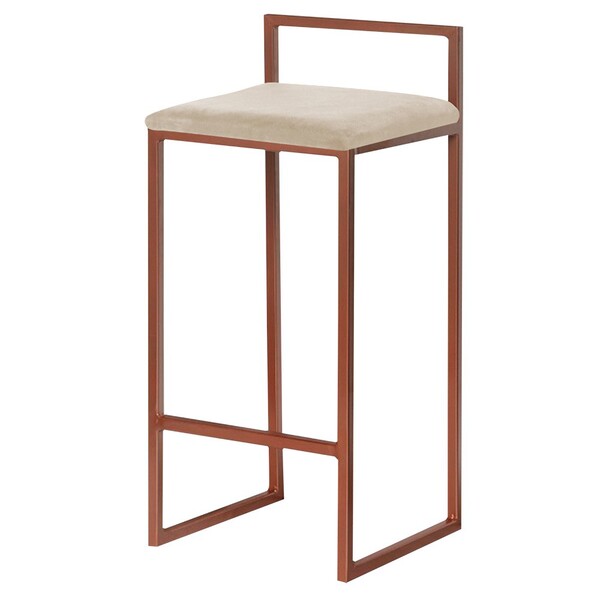 Banqueta Decorativa Selena Base Bronze Veludo Bege G41 - Gran